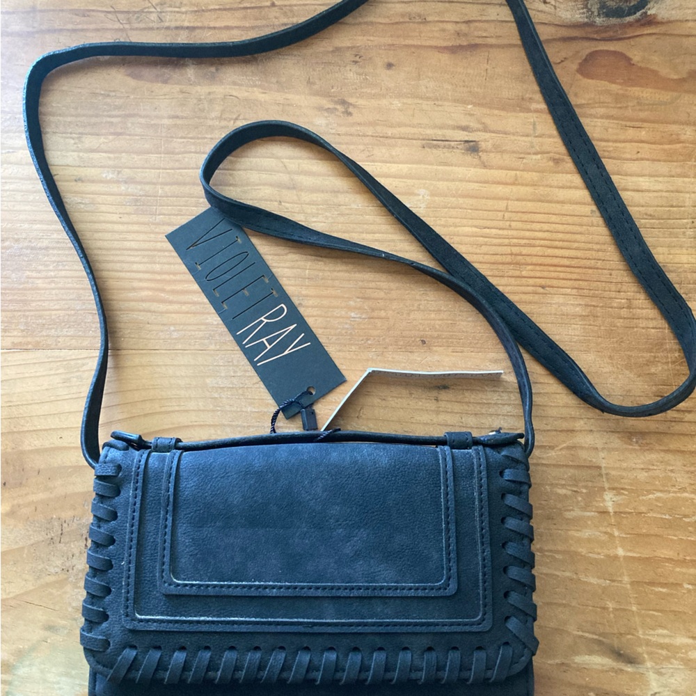 Violet Kay Black Whipstitched Suede Crossbody Bag
